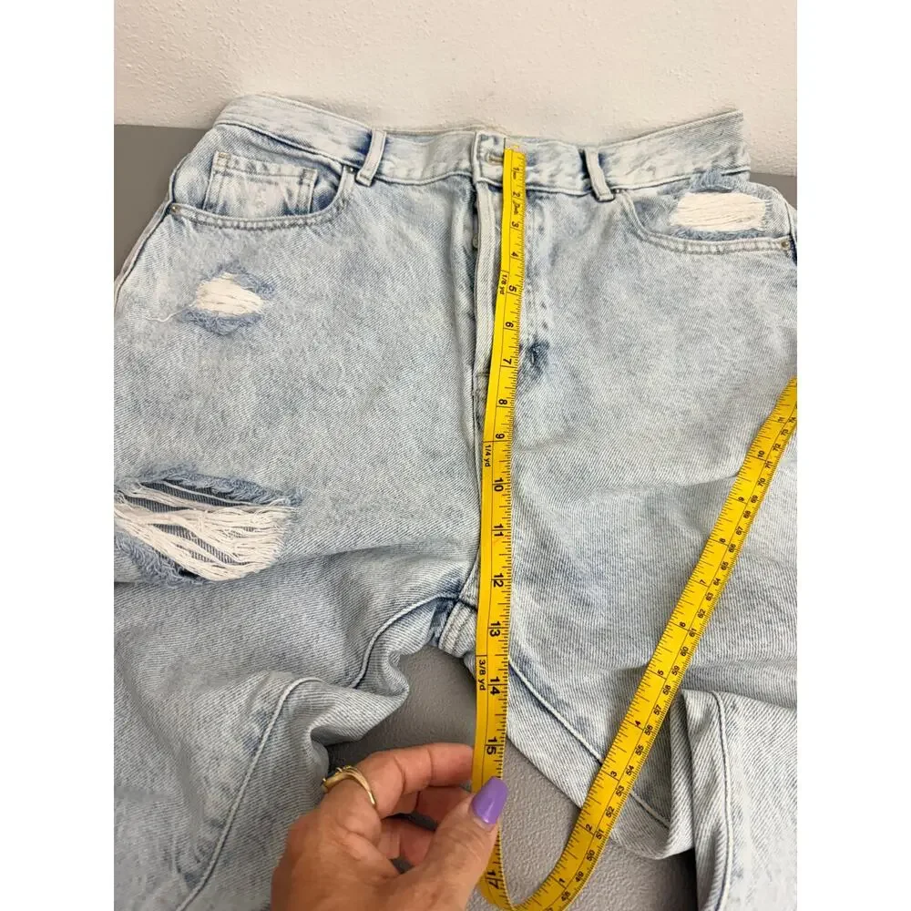 PacSun High Rise Distressed Jeans Light Wash Raw Hem Button Fly 28